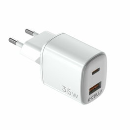 Celly Cargador GAN 35W con 1 USB y 1 USB-C Carga Rápida