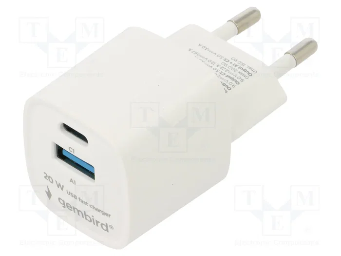 Gembird mini PD USB QC3.0 Type-C 20W blanco Gembird mini PD USB QC3.0 Type-C 20W blanco
