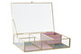 DKD Home Decor Joyero de Cristal y Metal con Terciopelo Dorado 25x17x5,5 cm