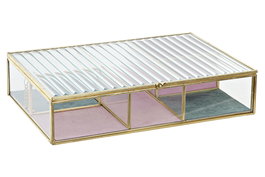 DKD Home Decor Joyero de Cristal y Metal con Terciopelo Dorado 25x17x5,5 cm