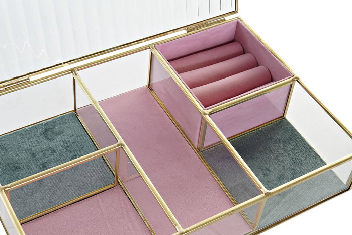 DKD Home Decor Joyero Moderno Dorado Rosa Cristal Metal Poliester 17 x 5.5 x 25 cm (2 Unidades)