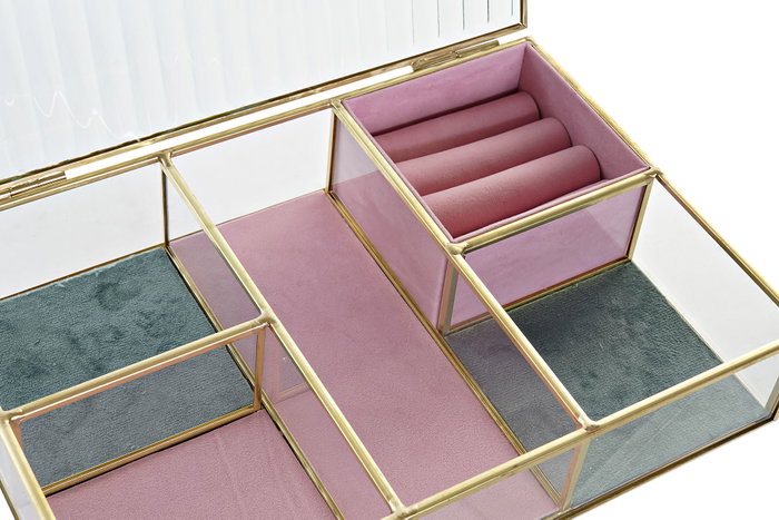 DKD Home Decor Joyero de Cristal y Metal con Terciopelo Dorado 25x17x5,5 cm
