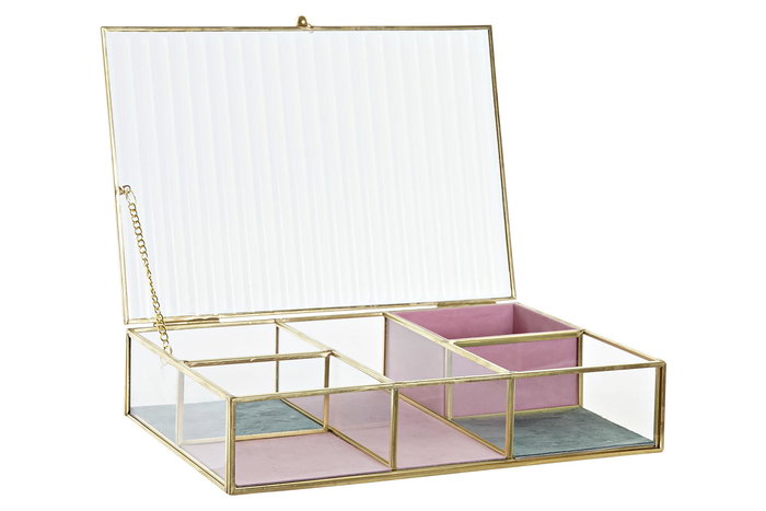 DKD Home Decor Joyero Moderno Dorado Rosa Cristal Metal Poliester 17 x 5.5 x 25 cm (2 Unidades)