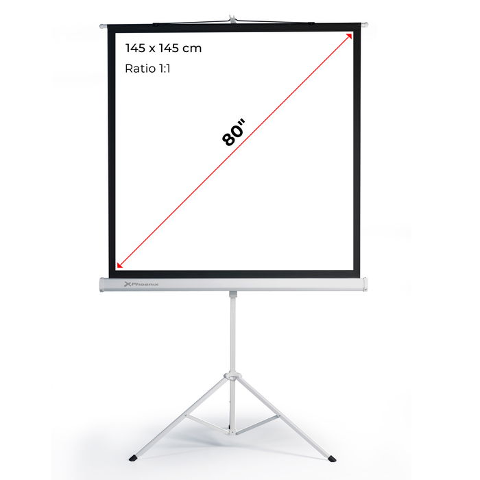 Phoenix Trip-145 Pantalla de Proyección con Trípode Portátil 80 Pulgadas Manual, Formato 1:1 (1.45x1.45 m) - Blanca