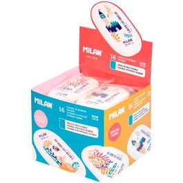 Milan Goma de Borrar Ovalada 1416 Special Story Time Caja Expositora 16uds Blanco