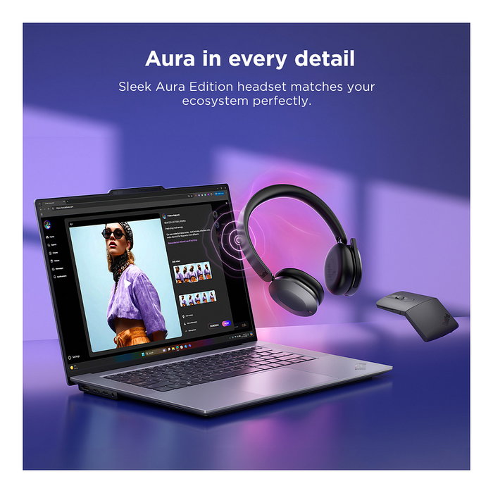 Lenovo 8550 Aura Edition Auriculares Inalámbricos con ANC Plegables USB-C para Teams Gris