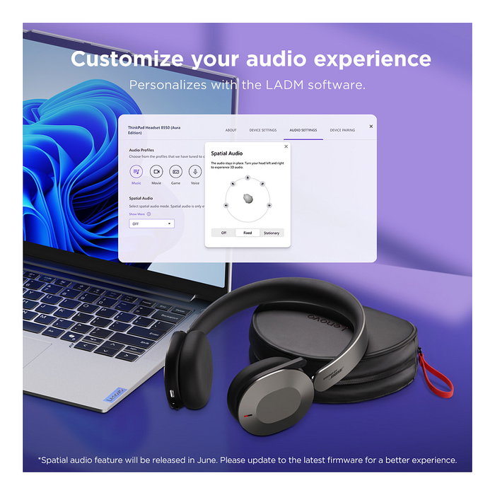 Lenovo 8550 Aura Edition Auriculares Inalámbricos con ANC Plegables USB-C para Teams Gris
