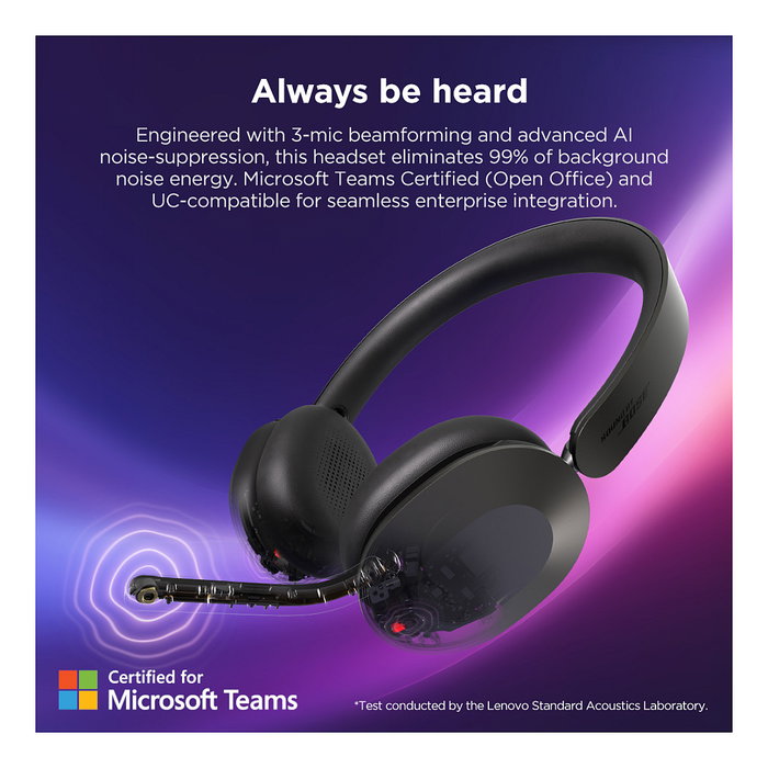 Lenovo 8550 Aura Edition Auriculares Inalámbricos con ANC Plegables USB-C para Teams Gris