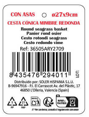 Inde Privilege Cesta Cónica de Mimbre Redonda con Asa (8 Unidades) Inde Privilege Cesta Cónica de Mimbre Redonda con Asa (8 Unidades)