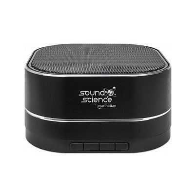 MANHATTAN 164993 Sound Science Metallic LED Bluetooth Altavoz, Bluetooth 5.0, Micrófono, FM Radio, Ranura MicroSD, Negro