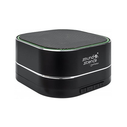 MANHATTAN 164993 Sound Science Metallic LED Bluetooth Altavoz, Bluetooth 5.0, Micrófono, FM Radio, Ranura MicroSD, Negro