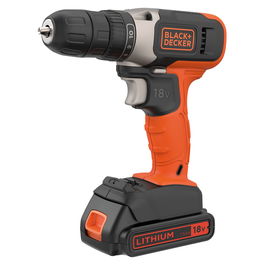 Black & Decker BCD001C1 Taladro Percutor Atornillador 18V con Batería de Litio 1.5Ah, Sin Llave, Par 37Nm, 2 Velocidades, Para Madera 25mm y Acero 10mm