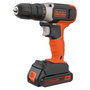 Black & Decker BCD001C1 Taladro Atornillador Percutor a Batería 18V 1.5Ah Ión-Litio, Sin Llave, 37Nm, 2 Velocidades, Luz LED, Negro/Rojo