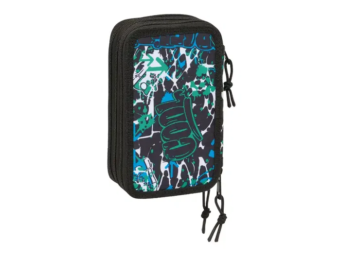 Safta Plumier Escolar Triple Cremallera 37 Piezas, Colección Graffiti, Dimensiones 195x125x55 mm