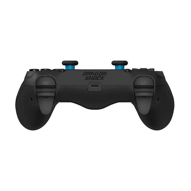 DragonShock Mizar+ Wireless Gamepad - Negro - Compatible con PS4, PC y Android - Bluetooth 5.0, USB Tipo-C, Retroiluminación LED Azul, Batería Recargable