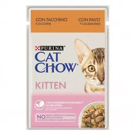 Purina Cat Chow Feline Kitten Pavo Calabacín Alimento Húmedo para Gatos Bebé, 26 Unidades x 85g