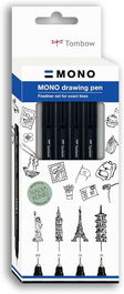 Rotulador Calibrado Tombow Mono Drawing Pen Punta Fina Negro Pack De 4 (005, 01, 03, 05)