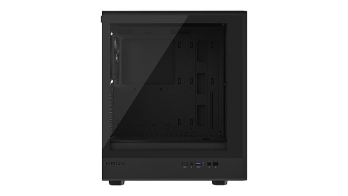 Krux Heliora Midi Tower Negra con Acabado de Madera Krux Heliora Midi Tower Negra con Acabado de Madera