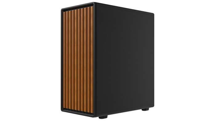 Krux Heliora Midi Tower Negra con Acabado de Madera Krux Heliora Midi Tower Negra con Acabado de Madera