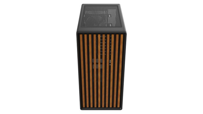 Krux Heliora Midi Tower Negra con Acabado de Madera Krux Heliora Midi Tower Negra con Acabado de Madera