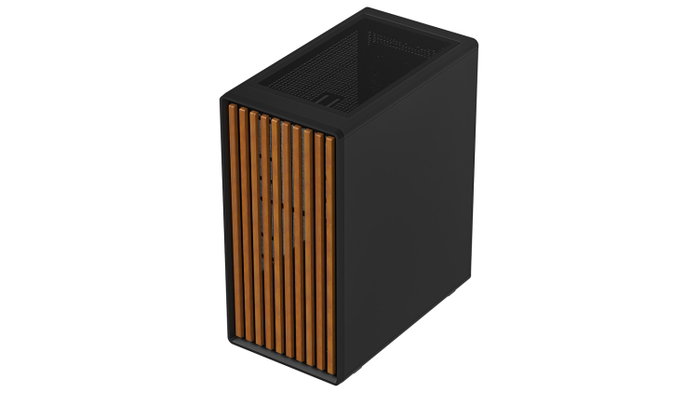 Krux Heliora Midi Tower Negra con Acabado de Madera Krux Heliora Midi Tower Negra con Acabado de Madera