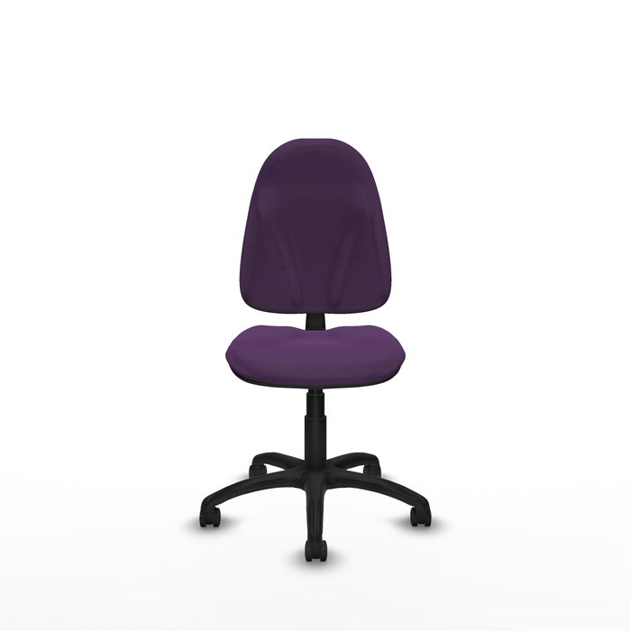 Silla de oficina Algarra con mecanismo Contacto permanente básico tapizada con Tela color Morado. Equipada con Base poliamida negra, Sin brazos y Ruedas de parqué