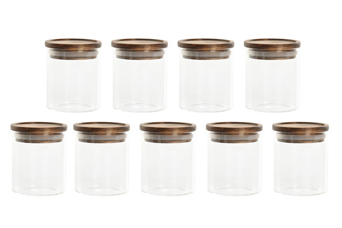 DKD Home Decor Set de Especiero de 9 Piezas en Cristal y Acacia DKD Home Decor Set de Especiero de 9 Piezas en Cristal y Acacia