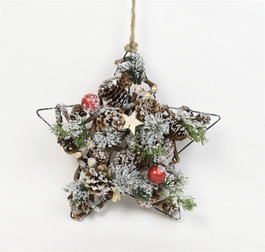 DKD Home Decor Decoración Colgante de Estrella con Piñas y Acabado Nevado