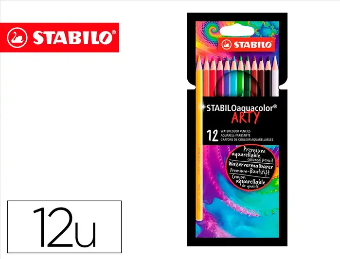 Stabilo Lápices de colores acuarelables aquacolor arty line, estuche de 12 unidades Stabilo Lápices de colores acuarelables aquacolor arty line, estuche de 12 unidades