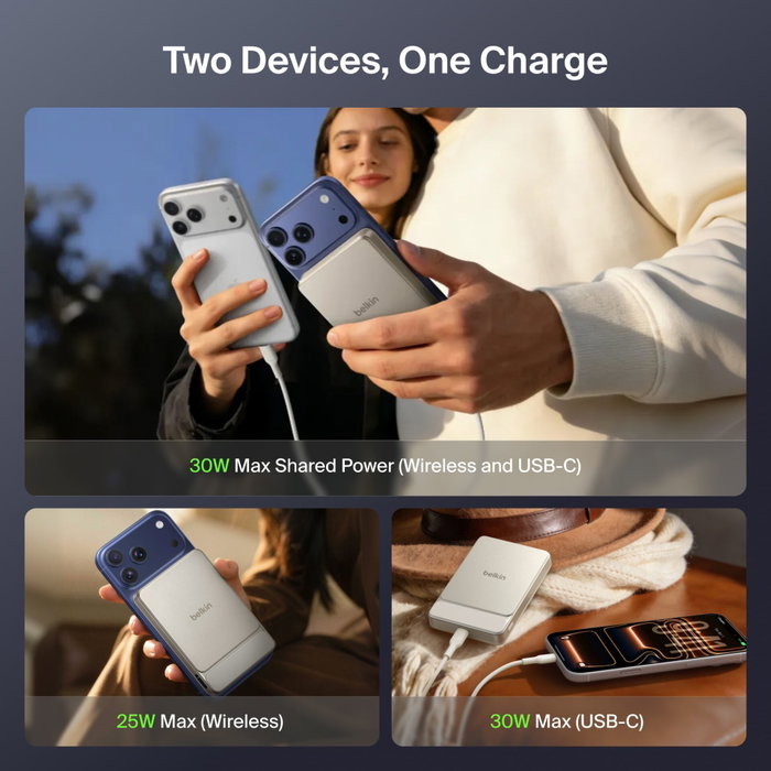 Belkin UltraCharge Pro 10k Qi2 Slim Magnetic Power Bank 25W/30W Sand Metal Belkin UltraCharge Pro 10k Qi2 Slim Magnetic Power Bank 25W/30W Sand Metal