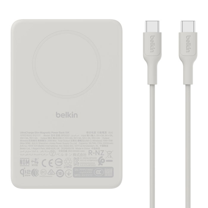 Belkin UltraCharge Pro 10k Qi2 Slim Magnetic Power Bank 25W/30W Sand Metal Belkin UltraCharge Pro 10k Qi2 Slim Magnetic Power Bank 25W/30W Sand Metal