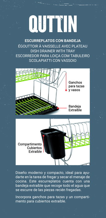 Quttin Escurreplatos con Bandeja, 43.3 cm de Largo x 24.7 cm de Alto x 10 cm de Ancho (6 Unidades)