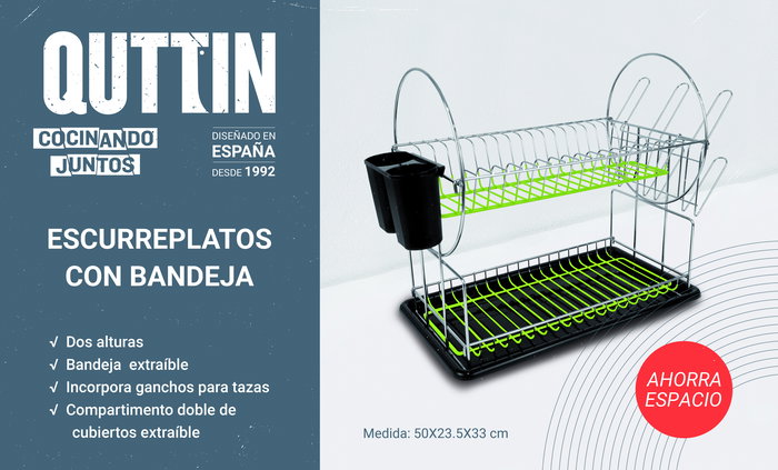 Quttin Escurreplatos con Bandeja, 43.3 cm de Largo x 24.7 cm de Alto x 10 cm de Ancho (6 Unidades)