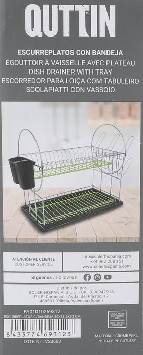 Quttin Escurreplatos con Bandeja, 43.3 cm de Largo x 24.7 cm de Alto x 10 cm de Ancho (6 Unidades)