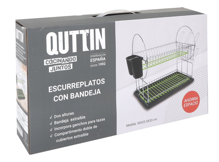 Quttin Escurreplatos con Bandeja, 43.3 cm de Largo x 24.7 cm de Alto x 10 cm de Ancho (6 Unidades)