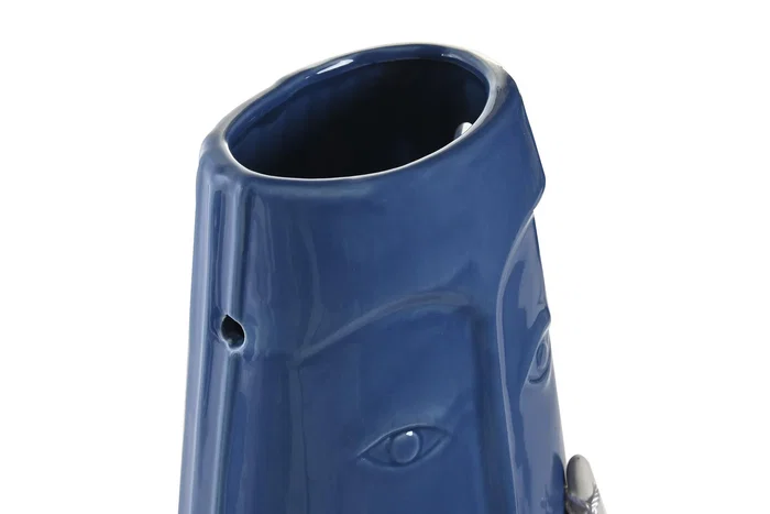 DKD Home Decor Jarrón de Gres Cara Azul Marino