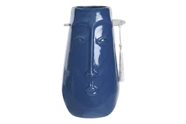 DKD Home Decor Jarrón de Gres Cara Azul Marino