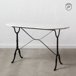 Mesa Comedor Blanco-Negro Metal-Mármol 120 X 60 X 71 cm