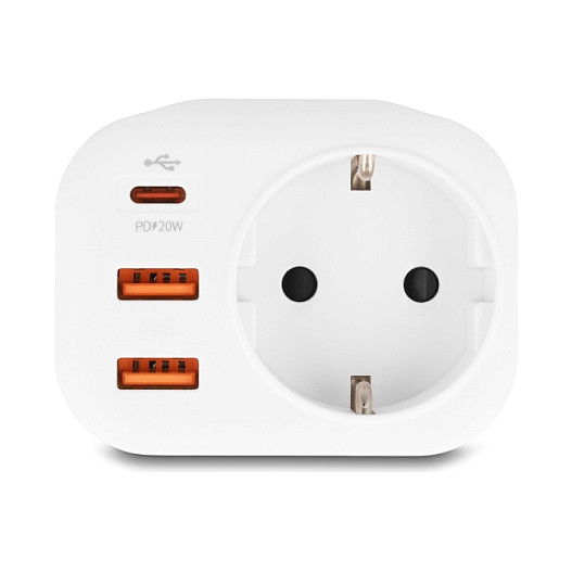 DeLOCK 11498 Enchufe Schuko con Protección Infantil y 3 Puertos USB-C PD de 20 W, Tipo F, Blanco, 250 V, 16 A, 4000 W
