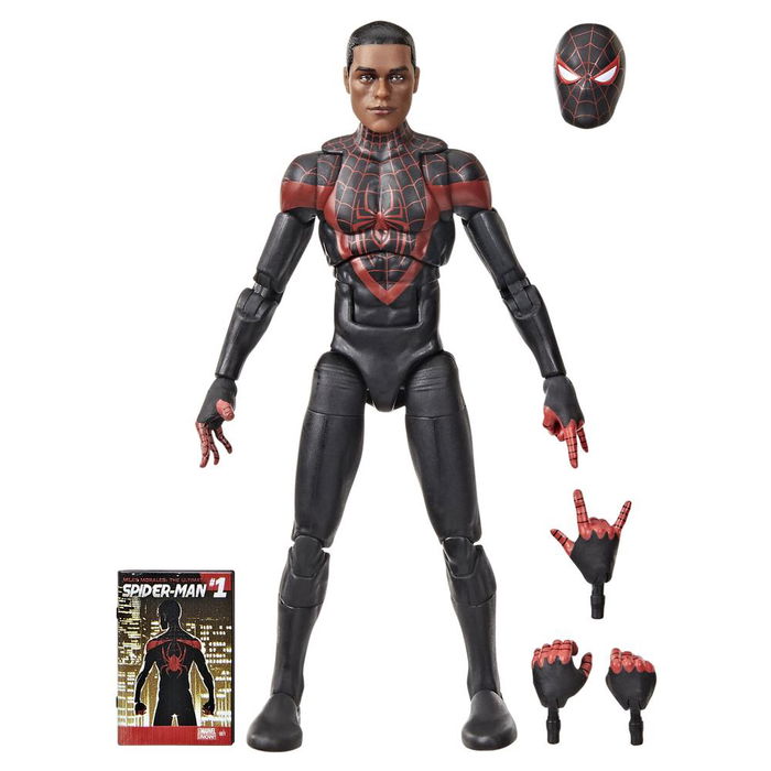 Hasbro Figura de Acción Marvel Legends Miles Morales Ultimate Spider-Man - 15 cm con 5 Accesorios Incluyendo Cabeza Alternativa y Cómic