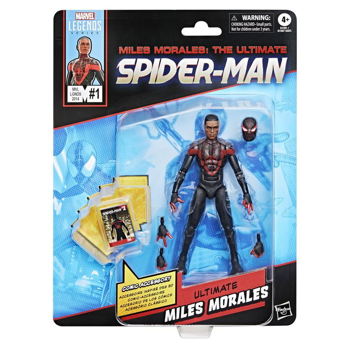 Hasbro Figura de Acción Marvel Legends Miles Morales Ultimate Spider-Man - 15 cm con 5 Accesorios Incluyendo Cabeza Alternativa y Cómic