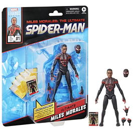 Hasbro Figura de Acción Marvel Legends Miles Morales Ultimate Spider-Man - 15 cm con 5 Accesorios Incluyendo Cabeza Alternativa y Cómic