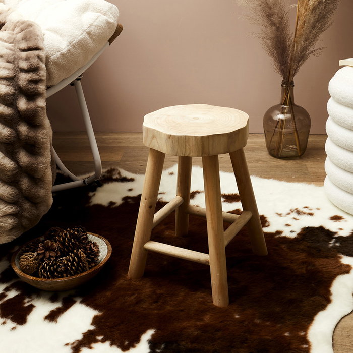 Home Deco Factory Taburete Harald de madera de Paulownia, diámetro 26 cm altura 40 cm, toque natural para salón o dormitorio