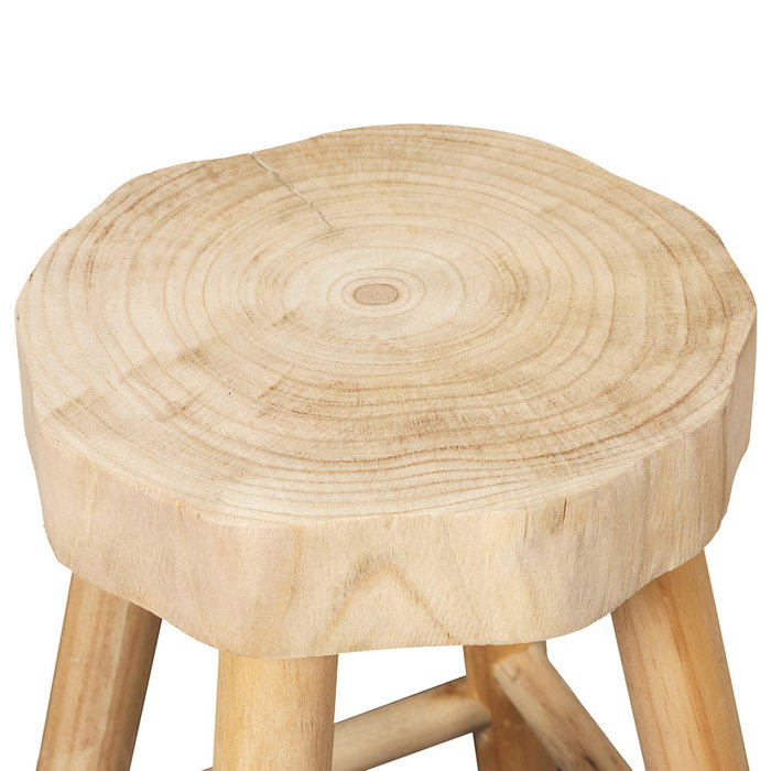 Home Deco Factory Taburete Harald de madera de Paulownia, diámetro 26 cm altura 40 cm, toque natural para salón o dormitorio