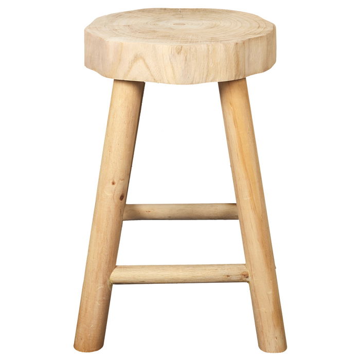 Home Deco Factory Taburete Harald de madera de Paulownia, diámetro 26 cm altura 40 cm, toque natural para salón o dormitorio