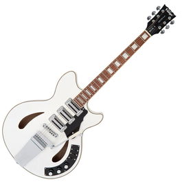 VINTAGE Revo Custom Supreme Arctic White Guitarra Semi-acústica 3 Pastillas Entwistle RT 64 Vibrato Estilo Vintage Inspirada Keith Richards