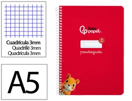 Liderpapel Cuaderno Espiral A5 Tapa Blanda 40 Hojas 75gr Cuadro Pautado 3mm Color Rojo