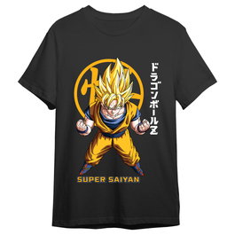 TOEI ANIMATION Camiseta Adulto Dragon Ball Z Goku Super Saiyan con Kanji, Algodón 100% 165gr, Talla XL