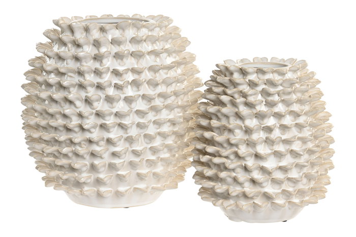 DKD Home Decor Jarrón de Gres Pinchos Artesanal Blanco