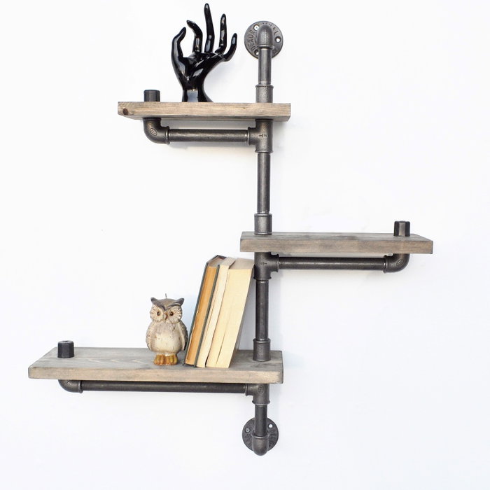 Hanah Home Boruraf013 Estantería de Madera de Abeto y Tubos de Metal, Diseño Moderno Rústico Industrial, 65x75x14 cm, Nogal